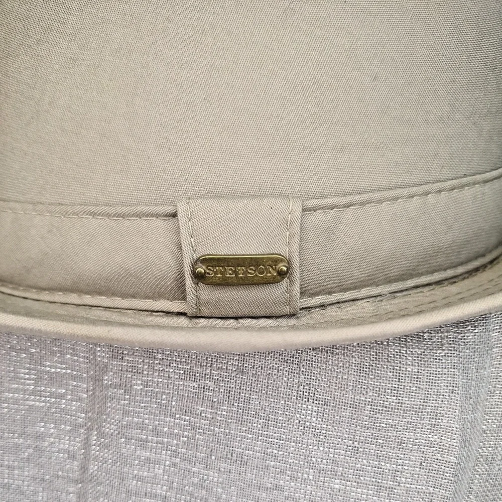 Genuine STETSON Tan Canvas Fedora Safari Hat Extra Large Water Repellent Cotton